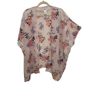 Kimono Wrap Womens One Size Pink Floral Sheer Open Front Layering Cottagecore